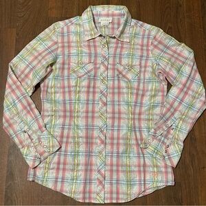 Ariat Shiny Embroidered Plaid Pearl Snap Western Rodeo Shirt Size Small